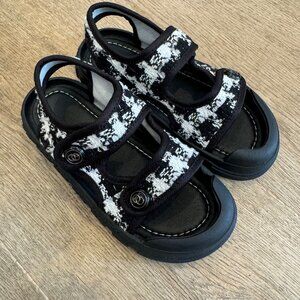 Tweed & Rubber Chunky Sandals With Adjustable Straps For Kids